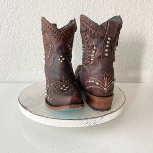 Lane COSSETTE Womens Cowboy Bootie 7.5 Cognac Brown Western Short Boots Snip Toe
